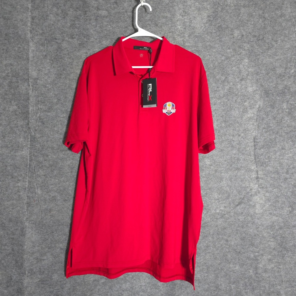 RLX Ralph Lauren Ryder Cup 2018 USA Polo Mens Large‎ Red Wicking Golf Shirt NEW